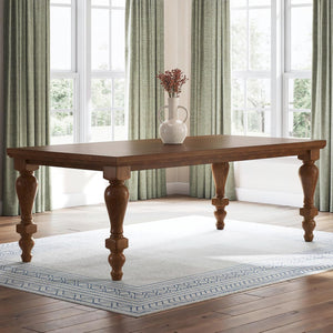 Traditional Dining Table with Turned Legs – Seats 8, Light Brown
