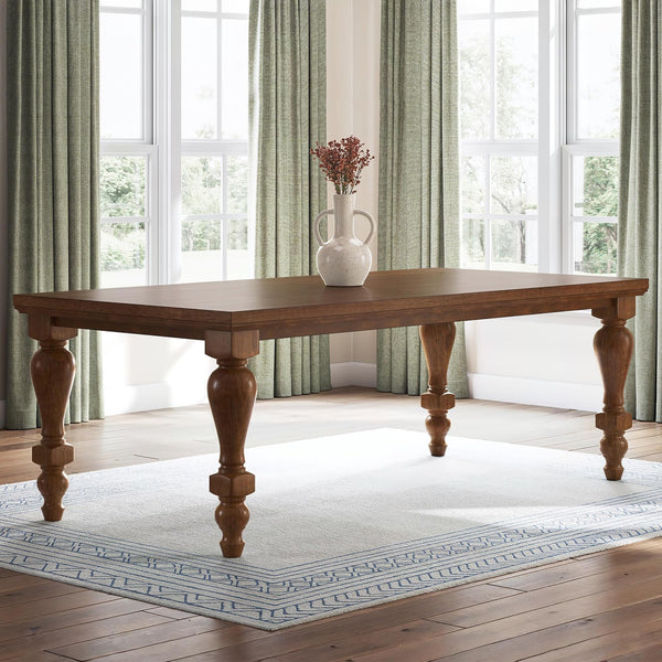 Traditional Dining Table with Turned Legs – Seats 8, Light Brown