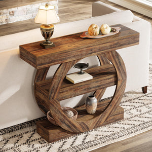 3-Tier Farmhouse Console Table with Storage Shelves