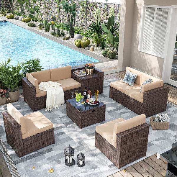 8-Piece Outdoor Patio Sectional Sofa Set with Storage Table