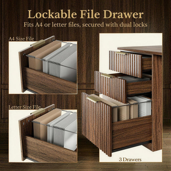 70" L-Shaped Electric Standing Desk with File Cabinet