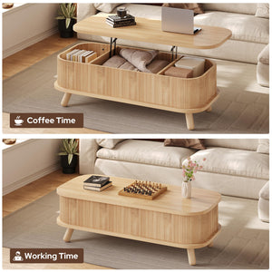 47" Oval Lift Top Coffee Table with Storage & Fluted Design