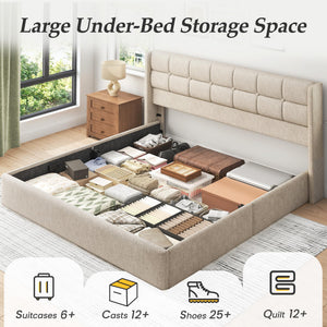 King Size Lift-Up Storage Bed Frame with Tufted Wingback Headboard