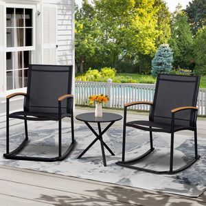 3-Piece Outdoor Rocking Bistro Set – Textilene Patio Chairs & Table