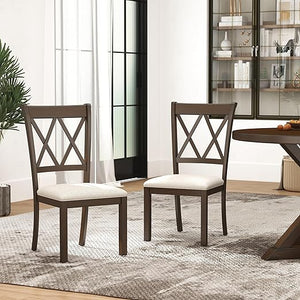 Cross-Back Fabric Upholstered Dining Chair Set of 2