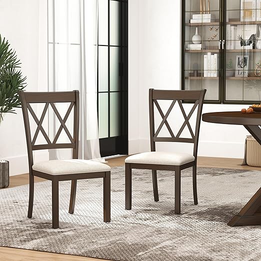 Cross-Back Fabric Upholstered Dining Chair Set of 2