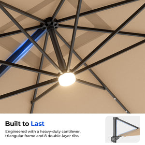 10 ft Square Cantilever Patio Umbrella with Solar Lights & Base