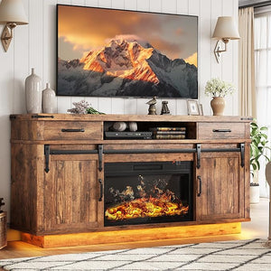Fireplace TV Stand with Electric Fireplace & LED Lights