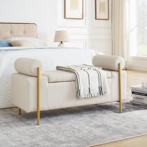 Upholstered Storage Ottoman Bench with Cylindrical Arms