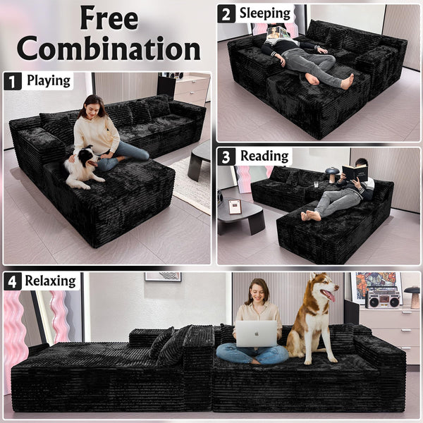 Modular Sectional Sofa with Chaise – Cloud Couch, Corduroy, L-Shaped, Deep Seat