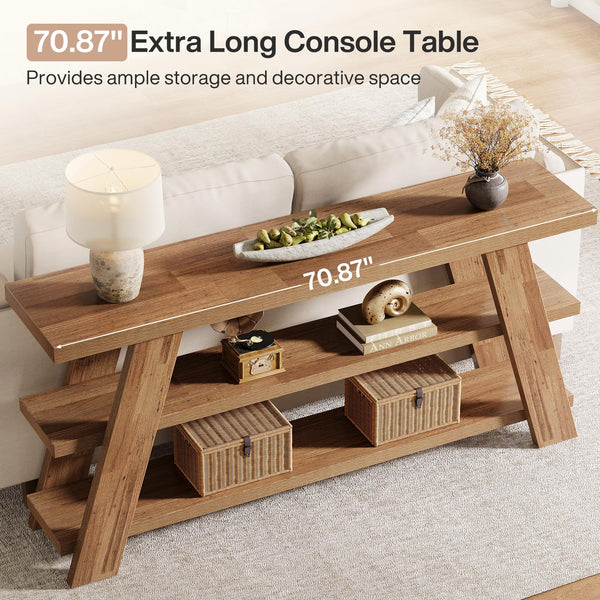 70.87" 3-Tier Narrow Console Table with Storage – Farmhouse Sofa & Entryway Table