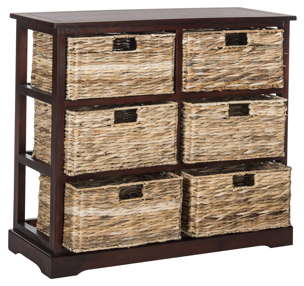 Wicker Basket Storage Chest with Distressed Wood Frame