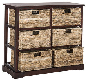 Wicker Basket Storage Chest with Distressed Wood Frame