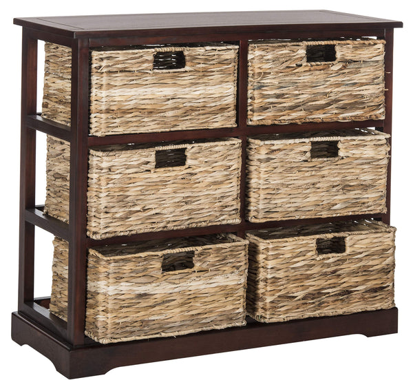 Wicker Basket Storage Chest with Distressed Wood Frame