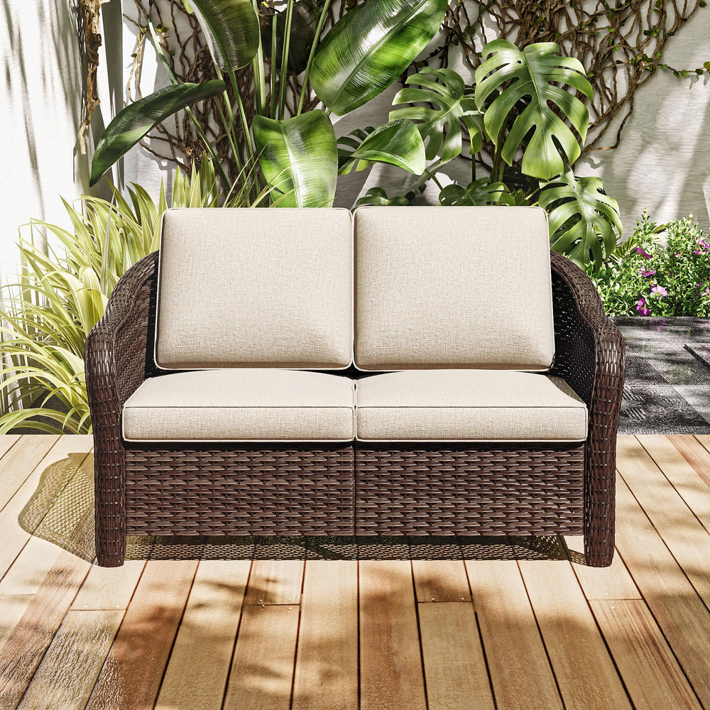 Outdoor 2-Seat Wicker Patio Sofa with Cushions