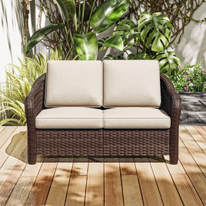 Outdoor 2-Seat Wicker Patio Sofa with Cushions