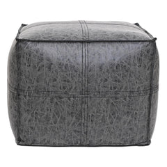 Square Distressed Vegan Leather Pouf Ottoman 18x18x14
