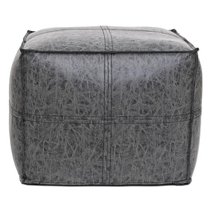 Square Distressed Vegan Leather Pouf Ottoman 18x18x14