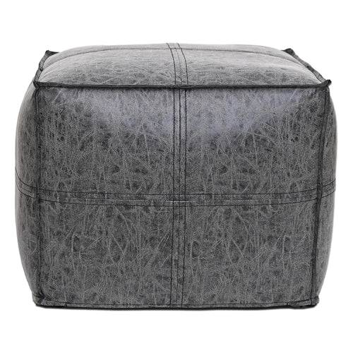 Square Distressed Vegan Leather Pouf Ottoman 18x18x14