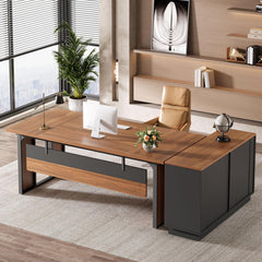 L-Shaped Executive Desk with File Cabinet and Storage Shelves