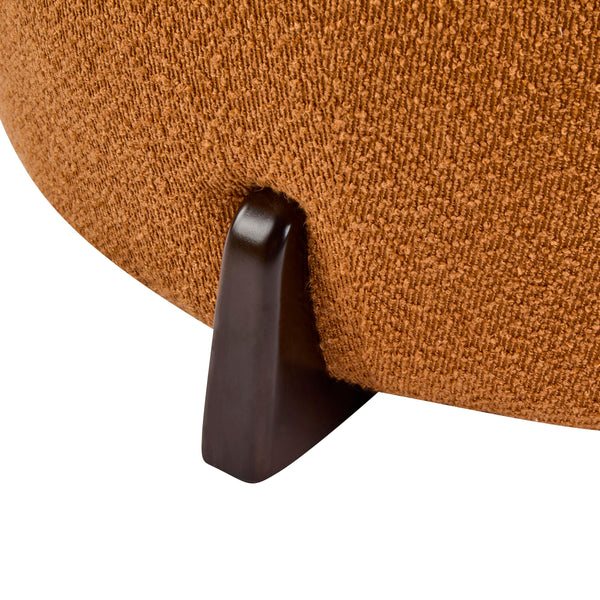 Round Boucle Ottoman with Wooden Legs