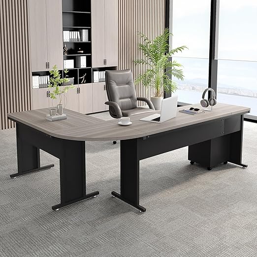 L-Shaped Executive Desk with Drawers & Rolling File Cabinet