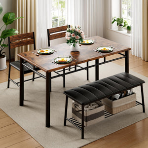 4-Piece Dining Table Set with Bench and 2 Upholstered Chairs