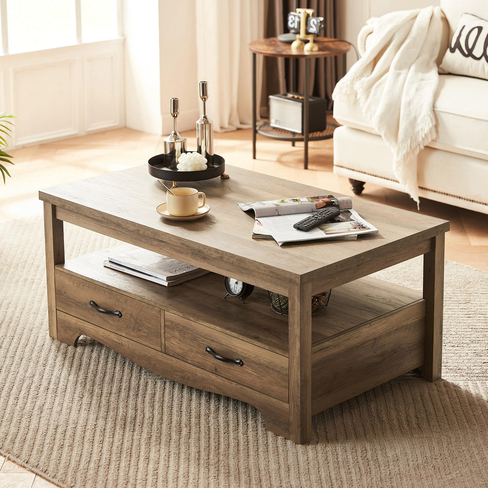 Farmhouse Coffee Table with Drawers & Storage