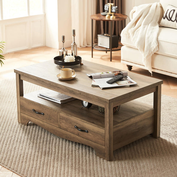 Farmhouse Coffee Table with Drawers & Storage