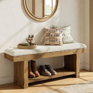 Farmhouse Storage Bench with Shelf