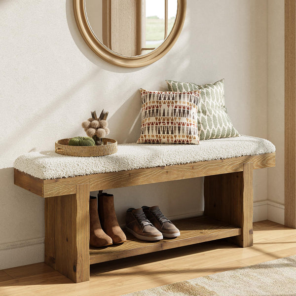 Farmhouse Storage Bench with Shelf