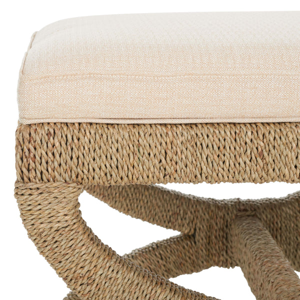 Woven Seagrass Ottoman with Mahogany Wood Frame