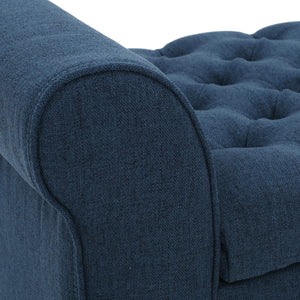 Button-Tufted Fabric Storage Ottoman Bench with Rolled Arms