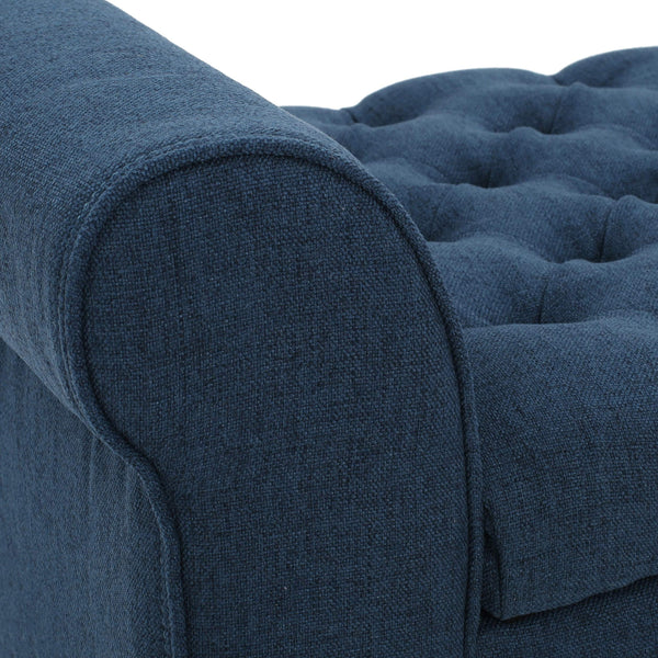 Button-Tufted Fabric Storage Ottoman Bench with Rolled Arms