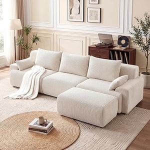 118" L-Shape Modular Cloud Sectional Sofa with Ottoman