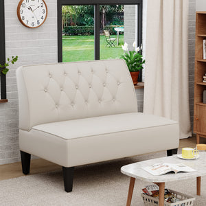Button Tufted Loveseat Settee – Faux Leather Upholstered 2-Seat Sofa Bench