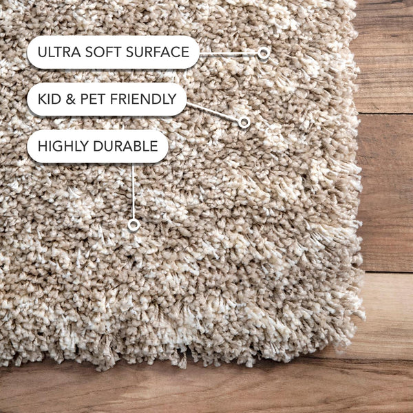 Cream Striped Shag Area Rug 9x12 | Polypropylene Power Loomed