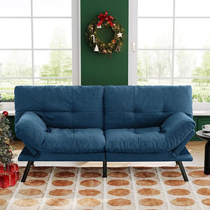71" Convertible Futon Sofa Bed with Adjustable Backrest & Armrest
