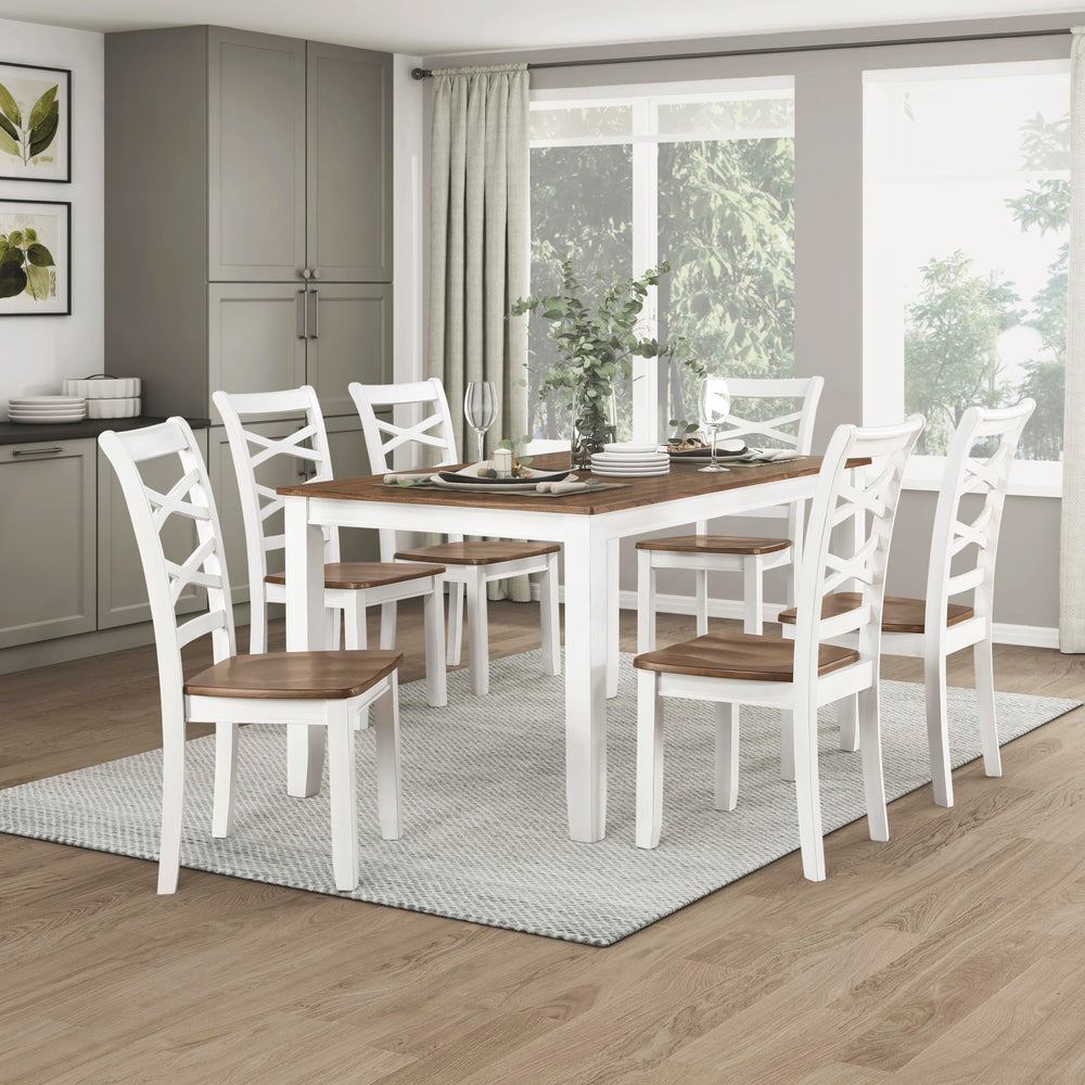 7-Piece Farmhouse Dining Table Set with 6 Cross Back Chairs