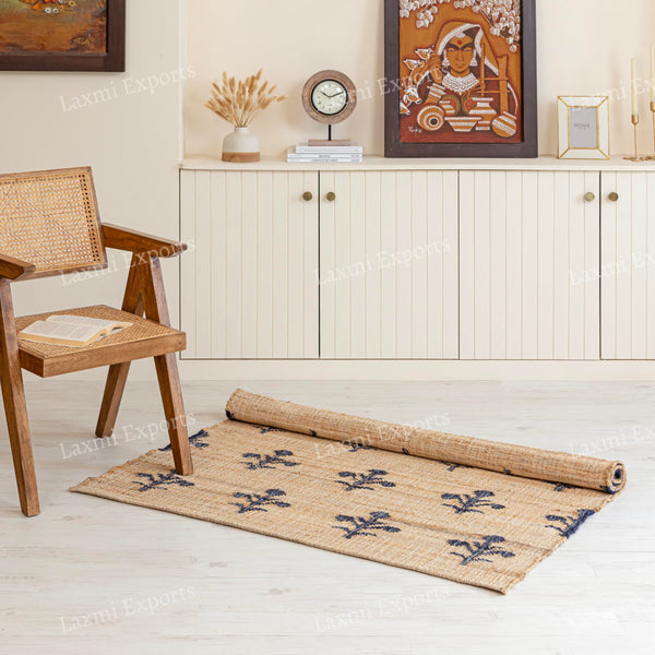 Cotton Jute Kilim Area Rug 4x6 – Floral Turkish Handmade Carpet