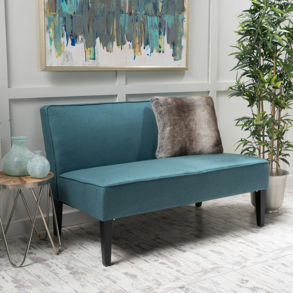 Dark Teal Fabric Loveseat with Matte Black Legs
