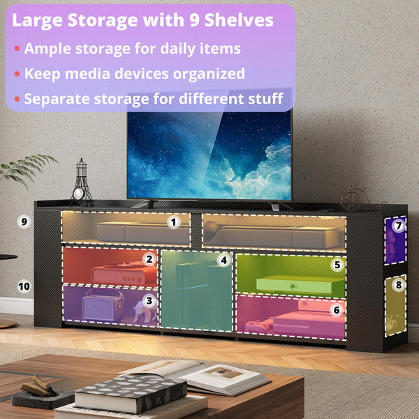 70.9" LED TV Stand with Power Outlet & Storage