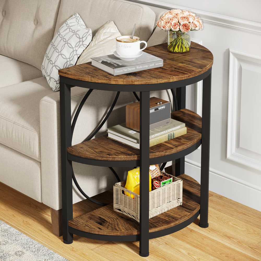 Half Round End Table with 3-Tier Shelves – Set of 2