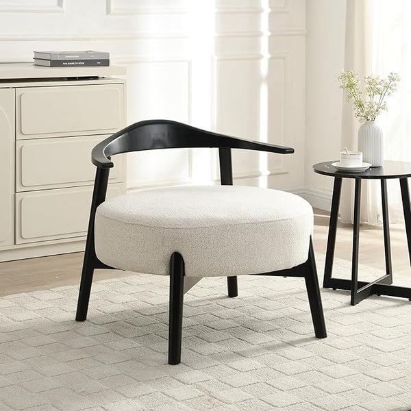 Wishbone Back Accent Chair – Bouclé Fabric, Birch Wood Legs