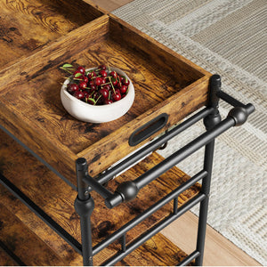 3-Tier Rolling Bar Cart with Removable Tray & Wine Rack