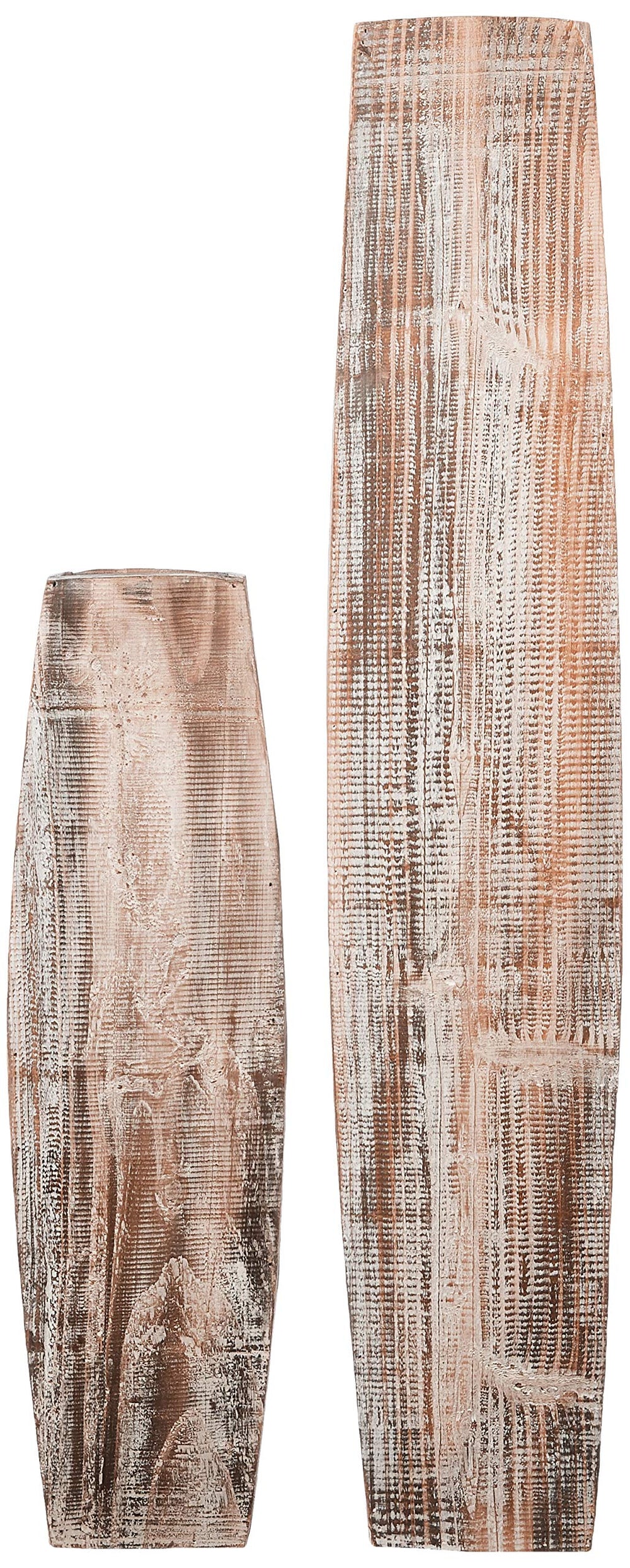 Tall Oblong Wooden Vases – Set of 2, White Washed, Large & Small