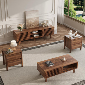 Living Room Table Set – Coffee Table, TV Stand & End Tables, Walnut