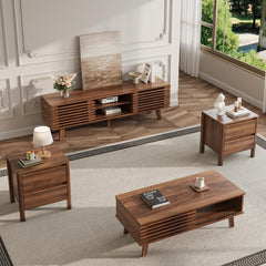 Living Room Table Set with Coffee Table, TV Stand & End Tables – Walnut