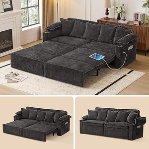 King Size Pull-Out Sofa Bed – 4-in-1 Convertible Sleeper with USB Ports & Storage
