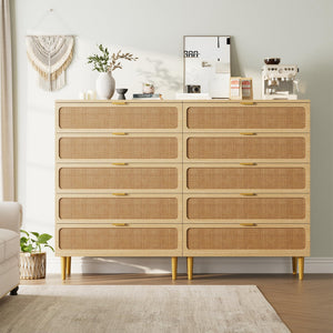 5-Drawer Rattan Dresser with Wide Top